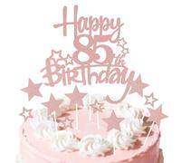 mciskin Topper per torta con scritta "Happy 85th Birthday", decorazioni per 85° compleanno da donna, decorazioni per torte personalizzate in oro rosa con glitter a forma di stella, per ragazze, donne