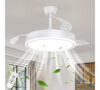 Mckalen 106CM Ventilatore da Soffitto con Luce e Telecomando, 3 Pale Retrattili, Reversibile, 3 Temperature di Colore, 6 Velocità, Timer, Motore DC Silenzioso per Camera da Letto, Soggiorno, Bianco
