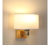 Mckalen Applique da Parete in Legno Interno, E27 Lampada da Parete in Tessuto con Design Ovale, Retro Lampada da Muro per Soggiorno Camera da Letto Corridoio Scale (Senza Lampadina)
