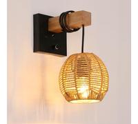 Mckalen Applique da Parete Interno Rattan E27, Lampada da Parete Camera da Letto Vintage, Lampada da Muro Bohémien con Interruttore per Soggiorno, Bar, Sala da Pranzo(Senza Lampadina)