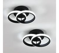 Mckalen Plafoniera LED Soffitto 2 Pezzi, 22W 2475LM Rotondo Lampadario Nero, Moderna Lampada in Acrilico per Camera da Letto Cucina Soggiorno Corridoio, Bianco Freddo 6500K, Ø25CM