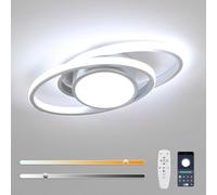 Mckalen Plafoniera LED Soffitto Dimmerabile, 39W 4387LM Lampada da Soffitto Argenteo con Telecomando/APP 3000K-6500K, Moderno Plafoniara LED Ovale per Soggiorno Camera da Letto Cucina, 38.5CM