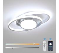 Mckalen Plafoniera LED Soffitto Dimmerabile 39W 4387LM, Moderno Lampada da Soffitto Argenteo, con Telecomando/APP 3000K-6500K, Plafoniara LED Ovale per Soggiorno Camera da Letto Cucina, 38.5CM