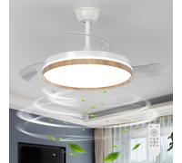Mckalen Ventilatore da Soffitto con Luce e Telecomando, 3 Pale Retrattili, Legno
