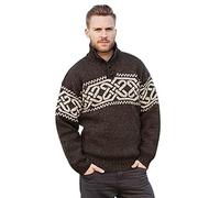 McLaughlin's Irish Shop Aran Woollen Mills Pullover Lavorato a Maglia Troyer Tradizionale Celtico 100% Lana Merino con Design a Nodo Trinity e Bottoni (Marrone, XXL)