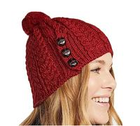 McLaughlin's Irish Shop Berretto da donna irlandese con pompon e 3 bottoni, Rosso, Taglia unica