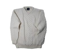 McLaughlin's Irish Shop - Pullover irlandese Aran lavorato a maglia, colore: Bianco lana bianco 54