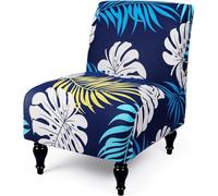 MCNDSI Coprisedia Senza Braccioli Elasticizzati Copripoltrona Senza Braccioli Accent Copri Poltroncina Stampato Fodera per Sedia Senza Braccioli per Camera (Color : Navy Blue/Leaves, Size : 2pcs)