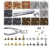 McNory Rivetto in Pelle 480 Set Doppio Testa Borchie Metalliche Tubolari Rivettate 3 Formati con Punch Pinze e 3 Pezzi Kit di Strumenti per Riparazioni Artigianali in Pelle 4 Colori