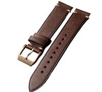 MCNVNEFSAW Cinturino in pelle di mucca fatto a mano, 20 mm 21 mm marrone verde nero stile vintage, orologio in bronzo, fibbia in bronzo cinturino per orologio(Bruin,21mm)