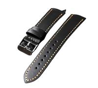 MCNVNEFSAW Cinturino in pelle fatto a mano 18 20 22 mm, nero, bracciale da uomo in bovina italiana, stile vintage, morbida cinturino per orologio(Silver buckle,18mm)