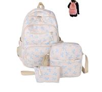 MCNZNJONV Set di tre zaini con fiocco, che include un porta pranzo e un astuccio, in nylon. Perfetto per le bambine, la scuola o i viaggi
