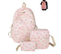 MCNZNJONV Set di tre zaini con fiocco, che include un porta pranzo e un astuccio, in nylon. Perfetto per le bambine, la scuola o i viaggi