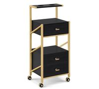 MCombo M Carrello da parrucchiere con ruote e 3 cassetti, carrello da servizio nero e oro, carrello da salone con 2 ripiani, carrello da lavoro per bagno, 30x40x97cm, 0048