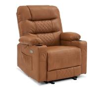 MCombo M Poltrona relax con funzione reclinabile, poltrona televisiva regolabile elettricamente, poltrona TV, sedia recliner, porta bevande, soggiorno, 7033 (pelle sintetica, Marrone)