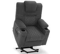 MCombo M Poltrona TV con ausilio stand-up elettrica, poltrona reclinabile con funzione di reclinazione, poltrona massaggiante con funzione di riscaldamento, microfibra, 7565 (grigio scuro-bianco)
