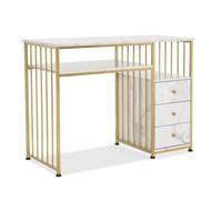 MCombo M Scrivania con cassetti, toletta senza specchio in marmo bianco-oro, tavolo per chiodi, scrivania per computer, 109 x 45,5 x 81 cm, 2407