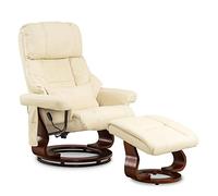 MCombo Poltrona massaggiante con sgabello, poltrona relax girevole a 360° con funzione reclinabile, poltrona TV moderna con tasca laterale per soggiorno, ecopelle, 9068 (crema)