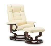 MCombo Poltrona Reclinabile Girevole Regolabile TV Relax Poltrona Divano Poltrona con Poggiapiedi Base in Pelle PU Naturale (Crema)