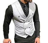 Mcoskly Gilet da Uomo Doppiopetto, Gilet da Lavoro Formale Casual con Risvolto, for Incontri con Lo Sposo, Confezione da 1 (Colore : White, Dimensione : L)