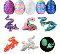 MCQWOMFQAK 19 Pcs 3D Printed Articulated Snake Inside Egg Fidget Toy Keychain for Home Bathroom Desk Decor Christmas Halloween Party Gift Idea(3D Printed Animal 04)