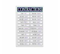 MCQWOMFQAK Educational Contractions Poster Language Arts Grammar Chart Reference Guide Wall-Art for Classroom Living Room Bedroom Home Decor(Unframed,16x24inch(40x60cm))