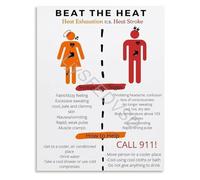 MCQWOMFQAK First Aid Poster Heat Exhaustion Vs Heat Stroke Simplified Infographic Guide Canvas Wall-Art for Professional Workplace(Framed,12x18inch(30x45cm))