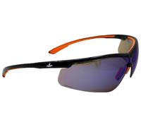 MCR Safety Occhiali protettivi Marazion, nero-arancio, lenti a specchio blu, protezione da lavoro, 1 pezzo