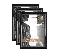 MCS Cornice per Poster Trendsetter 21,0 x 29,7 cm, Cornice Nera ad Alta Densità, Fissaggio a Parete Verticale e Orizzontale, Cornice per Foto per Foto, Poster e Opere d'Arte (Confezione da 3)