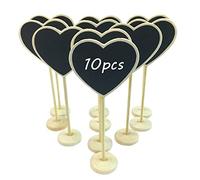 MCUILEE Cuore Mini lavagna Lavagnette messaggi di legno in legno con targhetta matrimonio numero etichetta/Partito impostazione decorazione,set da 10