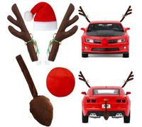 Mcvcoyh 5 Pezzi Decorazione Auto Natalizia con Renna, Decorazione Auto Natalizia con Corna da Renna Marroni, Coda, Naso Rosso e Adesivi Natalizi con Alci