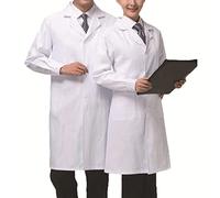 Mcvcoyh Laboratory Coat Chemistry Laboratory Coat Doctor's Coat White Men Work Manica Lunga Cotone Abbigliamento Lavoro Camice Cappotto, bianco, XL