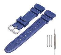 MCXGL Cinturino di ricambio in resina naturale compatibile con Casio W218H W-219H AE1200WH AE-1300WH W800H SGW-300H F-108WH, cinturino in gomma impermeabile, Fibbia argento blu scuro, 18mm, Cintura da