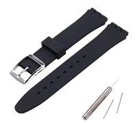 MCXGL Cinturino di ricambio per Swatch, resistente al sudore, in gomma siliconica, con fibbia in acciaio inox, 19 mm, colore: nero