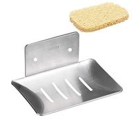 Mczcent Porta Saponetta da Muro & Autoadesivo Portasapone Acciaio Inox Antiruggine Impermeabile con Sapone Saver, Senza Foratura Soap Dish Holder Portasaponetta da Parete per Cucina Bagno, Argento