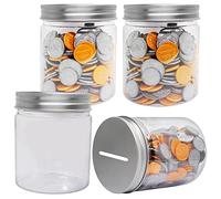 Mczcent Salvadanaio Piccolo-4 Pezzi, Salvadanaii Trasparente per Monete, Mini Salvadanai Salvadanaio Piccoli di Plastica Small Money Coin Piggy Bank Tip Jar Box per Bambini Ragazzi Ragazze, D'argento
