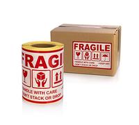 MD Labels Etichette di avvertimento su rotolo 90 x 150 mm - 100 pezzi - FRAGILE - handle with care - keep dry - don't stack or drop - this way up - carta autoadesiva - etichette di spedizione