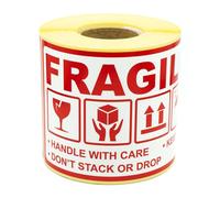 MD Labels Etichette di avviso su rotolo 90 x 150 mm - Confezione da 300 Etichette autoadesive di carta per spedizione: Fragile - Maneggiare con cura - Tenere asciutto - Non impilare o far cadere - Da