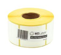MD Labels Etichette termiche bianche su rotolo 50 x 50 mm 1000 pezzi- autoadesive permanenti, per codici a barre, etichette adesive bianche per scrivere etichette termiche