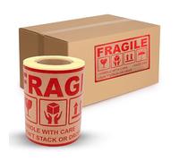 MD Labels FRAGILE KRAFT - 100 pezzi, 150 x 90 mm, manico con cura, non stack o gocciola, questo modo