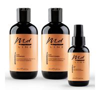 md LINE Protezione Solare Capelli Kit Sun OFFERTA 3 in 1 Doccia Shampoo Doposole + Olio Spray Protettivo + Balsamo Conditioner con Cocco, Acai e Moringa - Protettore Sole, Mare e Cloro, Idea Regalo