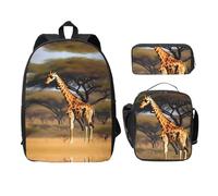 MDATT Africa Giraffe Majestic Tree Zaino versatile con borsa per il pranzo e astuccio, attrezzatura da viaggio leggera per tutti i giorni, Nero , Taglia unica, Organizer per borse