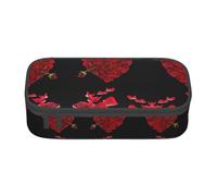 MDATT Astuccio colorato per matite e penne con cerniera, organizer per ufficio e viaggio, stampa floreale con scritta "Merry Christmas", Petali floreali a forma di cuore, Taglia unica, Organizer per