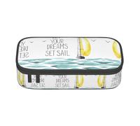 MDATT Astuccio con citazioni "Let Your Dreams Set Sail" per la scuola, con scomparti multipli, grazioso astuccio portatile per penne per scuola e ufficio, Nero , Taglia unica, Organizer per borse