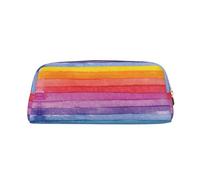 MDATT Astuccio in pelle con stampa a righe arcobaleno colorate per penne e cancelleria per studenti con cerniera per penne, matite, pennarelli, Oro, Taglia unica, Astuccio per trucchi