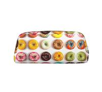 MDATT Astuccio in pelle con stampa di ciambelle con diversi gusti di ciambelle, astuccio per cancelleria per studenti, con cerniera, per penne, matite, pennarelli, Argento, Taglia unica, Astuccio per