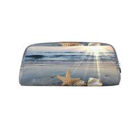 MDATT Astuccio in pelle con stampa di conchiglie sulla spiaggia per penne e cancelleria per studenti con cerniera per penne, matite, pennarelli, Argento, Taglia unica, Astuccio per trucchi
