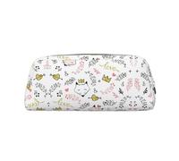 MDATT Astuccio in pelle con stampa di volpe e cartoni animati, per studenti, con cerniera, per penne, matite, pennarelli, Argento, Taglia unica, Astuccio per trucchi