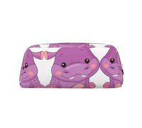 MDATT Astuccio in pelle con stampa ippopotamo viola in stile cartone animato, astuccio per cancelleria per studenti, astuccio con cerniera per penne, matite, pennarelli, Argento, Taglia unica