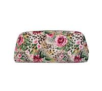 MDATT Astuccio in pelle con stampa leopardata con stampa di rose e tigre, per studenti, con cerniera, per penne, matite, pennarelli, Oro, Taglia unica, Astuccio per trucchi